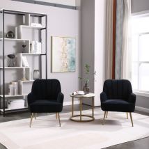 Redom - Chaise de loisirs lot de 2, avec accoudoirs en tissu rembourré doux, avec pieds métal, 64x73x78cm, noir
