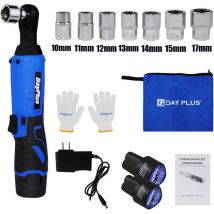 Nouveau électrique sans fil 3 / 8 pouces 12V 90 ° cliquet droit angle clé outil + 2pc batterie