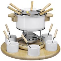 Fondue-Set Larissa – für 6 Personen – Fonduetopf aus Stahl, Spritzschutz, Fonduegabeln, Rechaud, Saucenschalen, Saucenlöffel – 3,954 kg