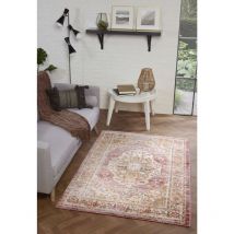 Lord Of Rugs - Nova 9047A Traditional Vintage Classical Bordered Medallion Terracotta Rug Floor Mat Carpet Large 160 x 220 cm (5'3'x7'3')