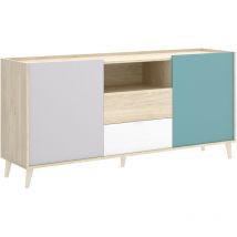 Aparador nova 2 puertas y 2 cajones color Blanco / Gris / Natural / Esmeralda 75x155x43 cm - Dekit