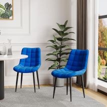 Nova modern velvet dining chair padded seat metal leg kitchen 6 pcs (Blue) - Blue