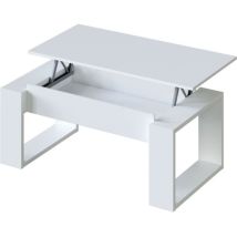 Fanmuebles - Table Basse Relevable - Mélaminé Blanc - L 105 X P 55 X H 45 Cm Nova