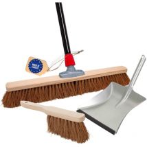 Novaliv - Staubbesen Besenkopf mit Stiel und Handfeger mit Kehrschaufel Kehrgarnitur Silber Gummilippe