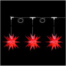 Dekostern led - Weihnachtsstern, Dekostern, Adventsstern - 18 Zack 3D Optik 3er Sternenkette Rot led mit Batteriefach + Fernbedienung - Novaliv
