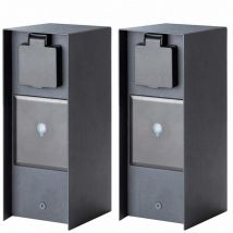 Novatool - 2x Gartensteckdose 2x Steckdosensäule 3-fach Anthrazit Steckdosenleiste, Montageplatte, Dübel und Schrauben