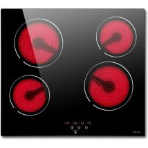 Noxton - Piano Cottura 4 Fuochi Elettrico 6000W 60cm in Vetroceramica Cucina in Vetro Applicabile per Maggior Pentola con Controlli Touch Timer