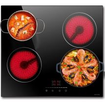 Piano Cottura Elettrico 4 Fuochi, 6000W Piani Cottura Vetroceramica Incasso, 60cm Piastra Fornello con 9 Funzione Booster Cucina, Tocco Controlli,