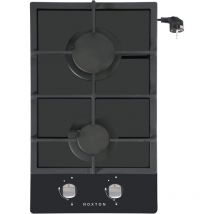 Noxton - Table de cuisson à gaz 2 brûleurs, plaque de cuisson à gaz en verre intégrée avec prise, support de casserole en fonte, protection contre