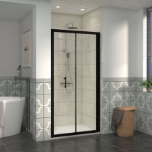 1000mm Bathroom Bi- Fold Shower Door Black Framed with 1200x1000mm smc Rectangle Shower Tray White - NRG