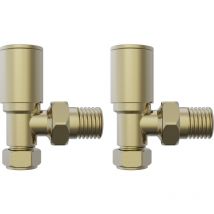 Brushed Brass Manual Angled Radiator Valve 15mm x 1/2' One Pair - NRG