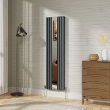 NRG Vertical Radiator Double Oval Column Central Heating Radiator with Mirror Anthracite 1800 x 500mm