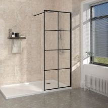 Walk In Wet Room Shower Screen Enclosure Black Grid Glass Cubicle 900 x 1950mm - NRG