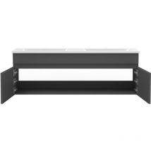 Acezanble - Ensemble Salle De Bain double vasque 120cm meuble Anthracite avec colonne et miroir