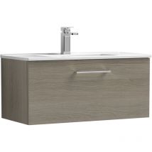 Nuie - Arno Wall Hung 1-Drawer Vanity Unit with Basin-2 800mm Wide - Solace Oak Woodgrain