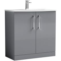 Arno Satin Grey 800mm 2 Door Vanity Unit with 30mm Profile Curved Basin - ARN2205G - Nuie