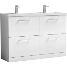 Arno Gloss White 1200mm 4 Drawer Vanity Unit with Double Basin - ARN133C - Nuie