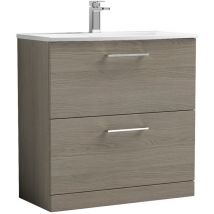 Nuie - Arno Solace Oak Woodgrain 800mm 2 Drawer Vanity Unit and Curved Ceramic Basin - ARN2535G