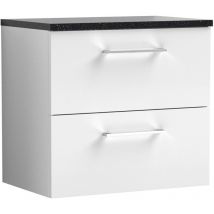 Nuie - Arno Wall Hung 2-Drawer Vanity Unit with Sparkling Black Worktop 600mm Wide - Gloss White