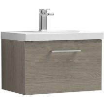 Arno Wall Hung 1-Drawer Vanity Unit with Basin-3 600mm Wide - Solace Oak Woodgrain - Nuie