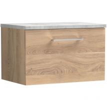Arno Wall Hung 1-Drawer Vanity Unit with Bellato Grey Worktop 600mm Wide - Bleached Oak - Nuie