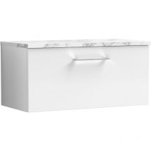 Arno Wall Hung 1-Drawer Vanity Unit with Carrera Marble Worktop 800mm Wide - Gloss White - Nuie
