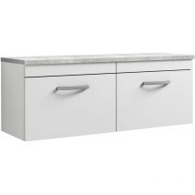 Athena Wall Hung 2-Drawer Vanity Unit with Bellato Grey Worktop 1200mm Wide - Gloss White - Nuie