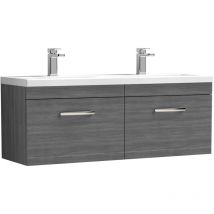 Nuie Athena Anthracite Woodgrain 1200mm Wall Hung 2 Drawer Vanity Unit and Double Ceramic Basins - ATH039F