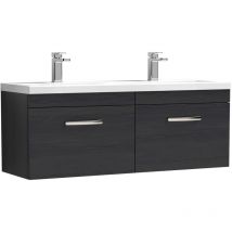 Nuie Athena Charcoal Black 1200mm Wall Hung 2 Drawer Vanity Unit with Twin Polymarble Basin - ATH040F