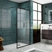 Nuie - Full Outer Framed Wetroom Screen 760mm w x 1850mm h with Support Bar 8mm Glass - Matt Black