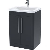 Parade Floor Standing 2-Door Vanity Unit with Ceramic Basin 600mm Wide - Satin Anthracite - Nuie