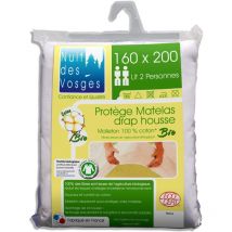 201911 Coprimaterasso in Mollettone, Cotone Bio Bianco, 100% Cotone, Bianco, 160 x 200 cm - Nuit Des Vosges