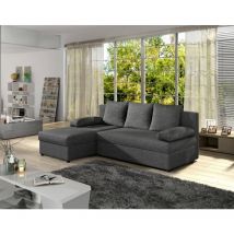 Bestmobilier - Numancia - 4-sitzer ecksofa beidseitig montierbar - schlaffunktion und bettkasten - aus stoff - dunkelgrau