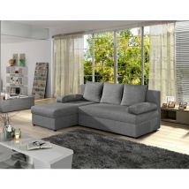 Bestmobilier - Numancia - 4-sitzer ecksofa beidseitig montierbar - schlaffunktion und bettkasten - aus stoff - grau