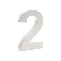 Wiltec - Número de casa '2' acero inoxidable 20 cm moderno diseño 3D tipo Arial para fachadas y exteriores de casas de casas, material de montaje