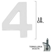 Wolfpack - Numero Metal 4 Plateado Mate 10 cm. con Tornilleria Oculta (Blister 1 Pieza)