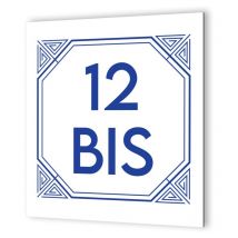 Decoho - Numéro de rue extérieur personnalisable en Dibond Blanc Picto Bleu · Numéro de rue modèle Géométrique