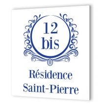 Decoho - Numéro de rue extérieur personnalisable en Dibond Blanc Picto Bleu · Numéro de rue modèle Luxury