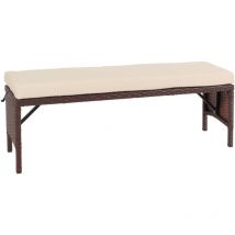 Nunca usado] Banco de polirratán HHG 795, banco de jardín banco de ratán, gastronomía 112cm, marrón, cojines crema