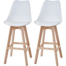 HHG - nunca usado] Juego de 2 taburetes de bar Malmö T501, diseño retro, blanco, asiento imitación cuero blanco, patas claras