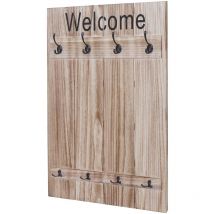 Nunca usado] Perchero de pared HHG 921 Welcome, perchero armario, aspecto shabby vintage, 91x60cm, marrón natural