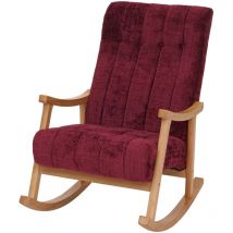 Nunca usado] Silla mecedora HHG 857, reclinable, madera mvg tela/textil chenilla (465g/m²), burdeos, armazón natural