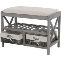 Nunca usado] Zapatero HHG 352, zapatero de banco, shabby look vintage 45x65x34cm, gris