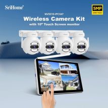 Nvs010 Srihome Kit Video Sorveglianza Wifi 4 Telecamere 5mp Con Monitor 10.1'