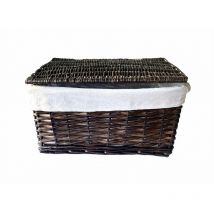 Topfurnishing - Lidded Wicker Storage Basket With Lining Xmas Hamper Basket [Small 30x20x11.5 cm,Oak] - Oak