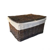 Topfurnishing - Lidded Wicker Storage Basket With Lining Xmas Hamper Basket [Medium 35x24x15 cm,Oak]