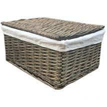 Topfurnishing - Lidded Wicker Storage Basket With Lining Xmas Hamper Basket [Large 40X30X20 cm,Oak] - Oak
