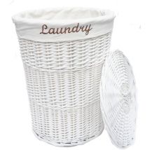 Wicker Round Laundry Basket With Lining [White Laundry basket (Medium)( 50x37cm)] - White
