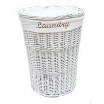 Wicker Round Laundry Basket With Lining [White Laundry basket (Medium)( 50x37cm)] - White