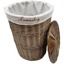 Topfurnishing - Wicker Round Laundry Basket With Lining [Oak Brown Laundry basket (Medium)( 50x37cm)] - Oak